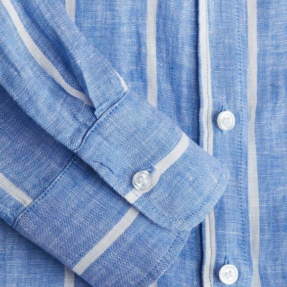 H&M Blue & White Striped Long Sleeve Button Down 100% Linen Shirt - Picture 2 of 4